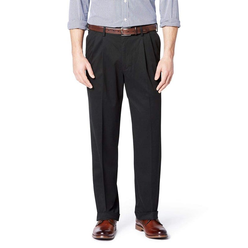 Dockers Men's Relaxed Fit Comfort Khaki Pants-Pleated, Black Metal, 38W x 32L - Image 1